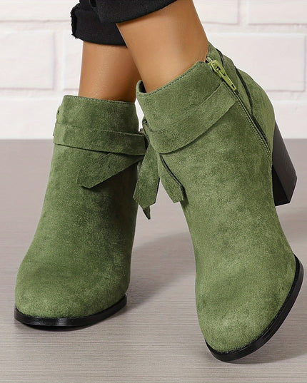 Women's Block Heel Ankle Boots, Pointed Toe Side Zip