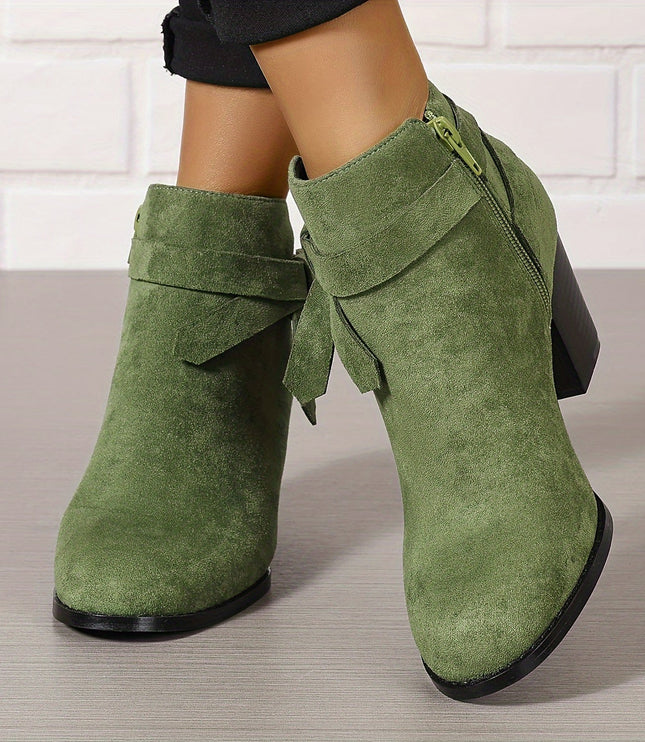 Women's Block Heel Ankle Boots, Pointed Toe Side Zip