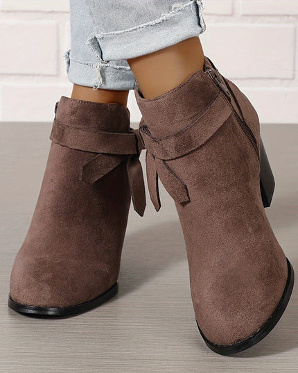 Women's Block Heel Ankle Boots, Pointed Toe Side Zip