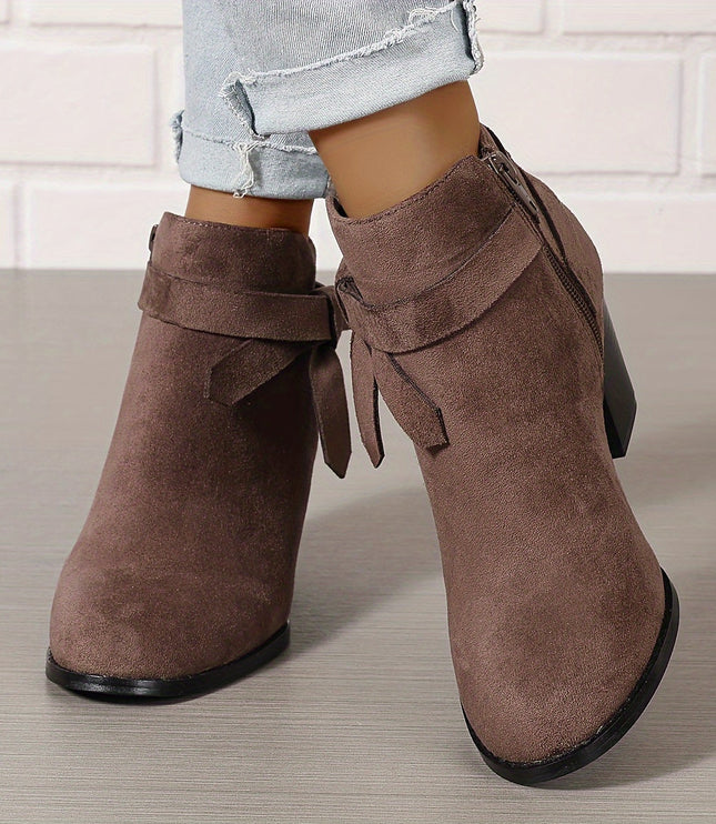 Women's Block Heel Ankle Boots, Pointed Toe Side Zip