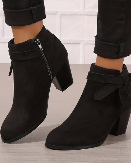 Women's Block Heel Ankle Boots, Pointed Toe Side Zip