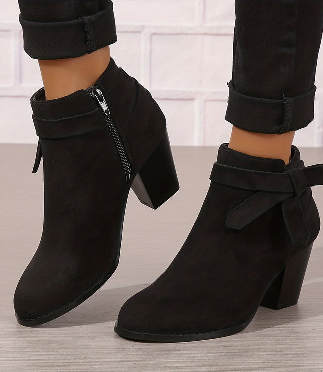Women's Block Heel Ankle Boots, Pointed Toe Side Zip