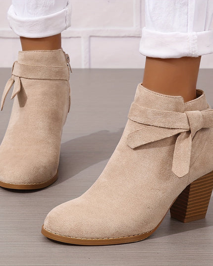 Women's Block Heel Ankle Boots, Pointed Toe Side Zip