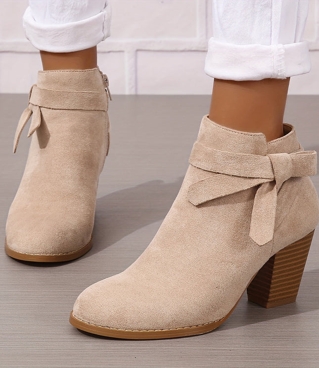Women's Block Heel Ankle Boots, Pointed Toe Side Zip