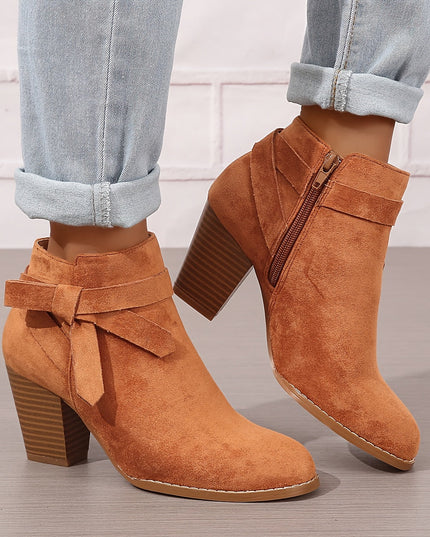 Women's Block Heel Ankle Boots, Pointed Toe Side Zip