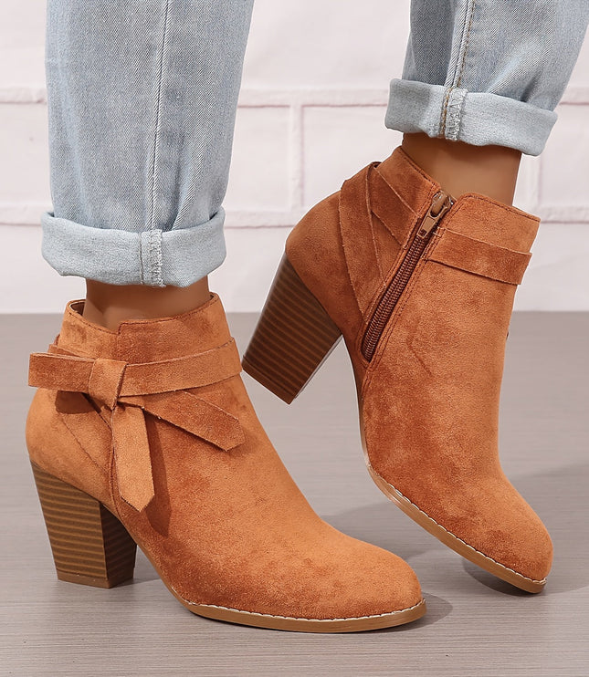Women's Block Heel Ankle Boots, Pointed Toe Side Zip