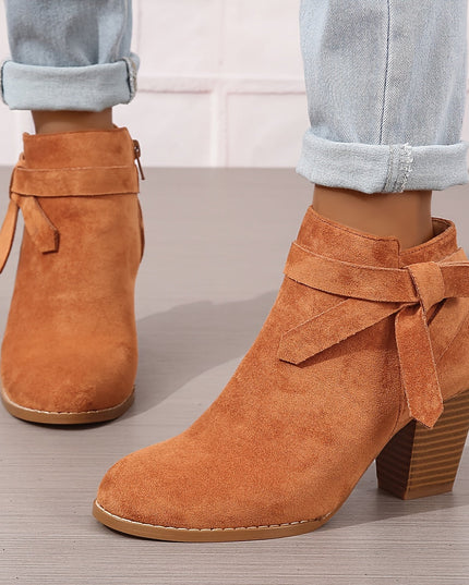 Women's Block Heel Ankle Boots, Pointed Toe Side Zip