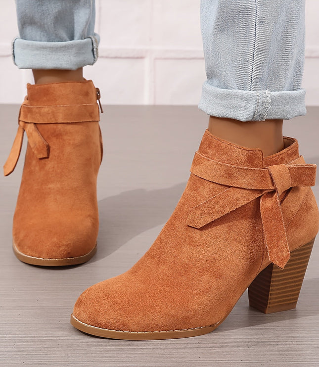 Women's Block Heel Ankle Boots, Pointed Toe Side Zip