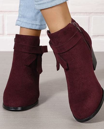 Women's Block Heel Ankle Boots, Pointed Toe Side Zip