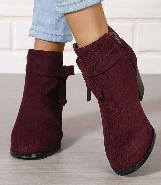 Women's Block Heel Ankle Boots, Pointed Toe Side Zip