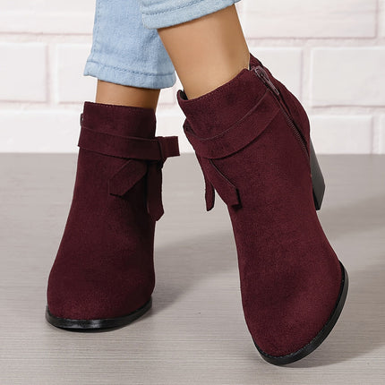 Women's Block Heel Ankle Boots, Pointed Toe Side Zip