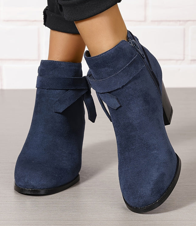 Women's Block Heel Ankle Boots, Pointed Toe Side Zip