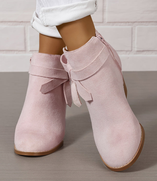 Women's Block Heel Ankle Boots, Pointed Toe Side Zip