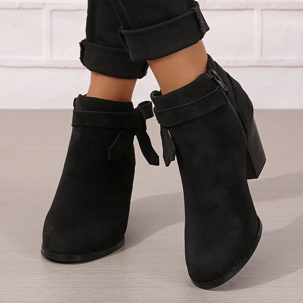Women's Block Heel Ankle Boots, Pointed Toe Side Zip