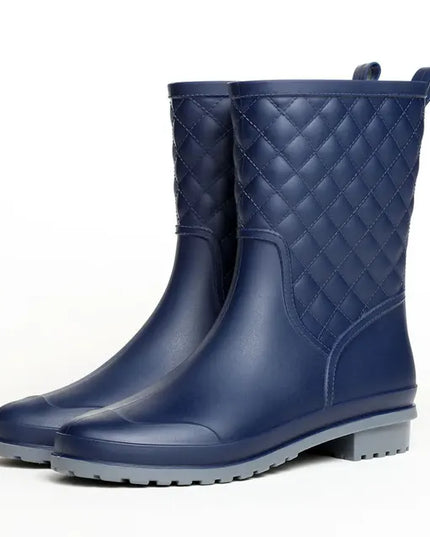 Women's Block Heel Waterproof Quilted Mid Calf Rain Boots