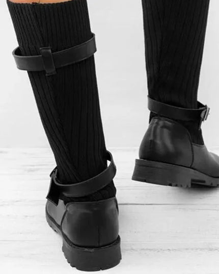 Women's Buckle Strap Winter Boots, Slouch Knit Shaft