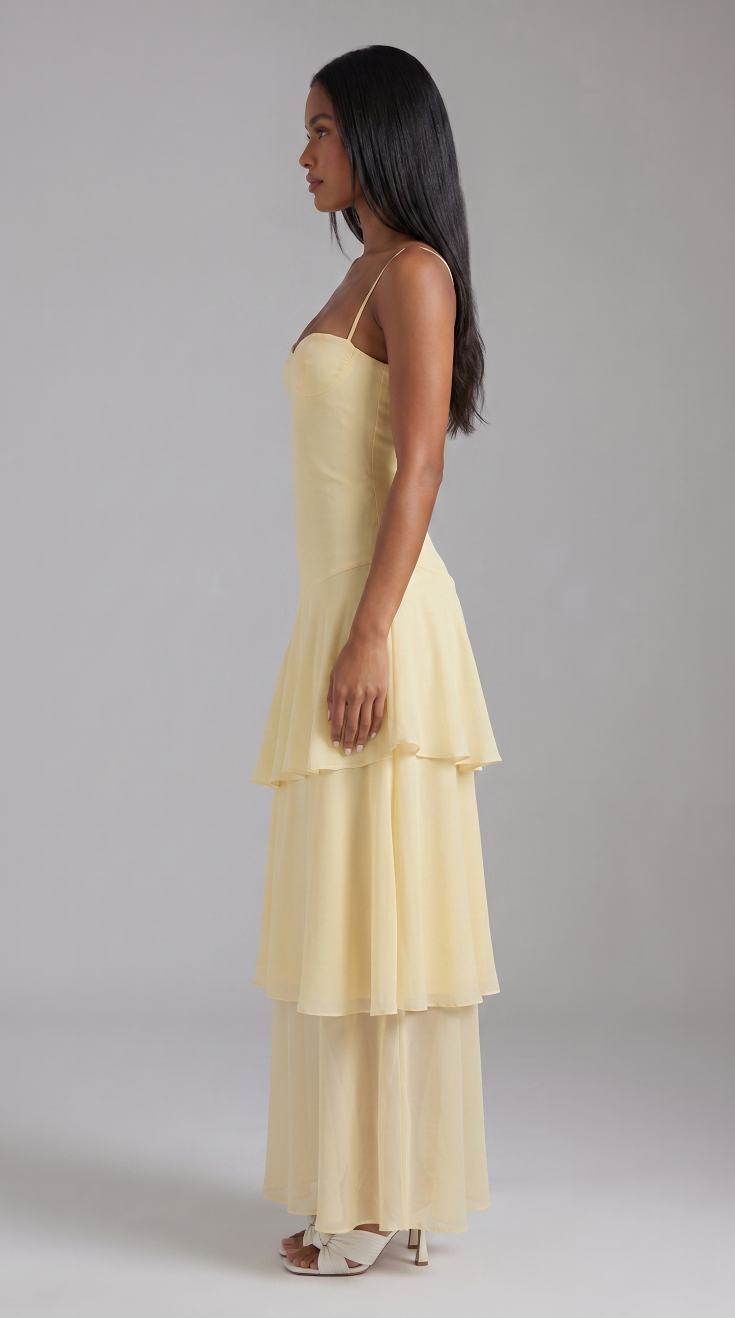 Women's Butter Yellow Floral Midi Dress for Wedding Guests