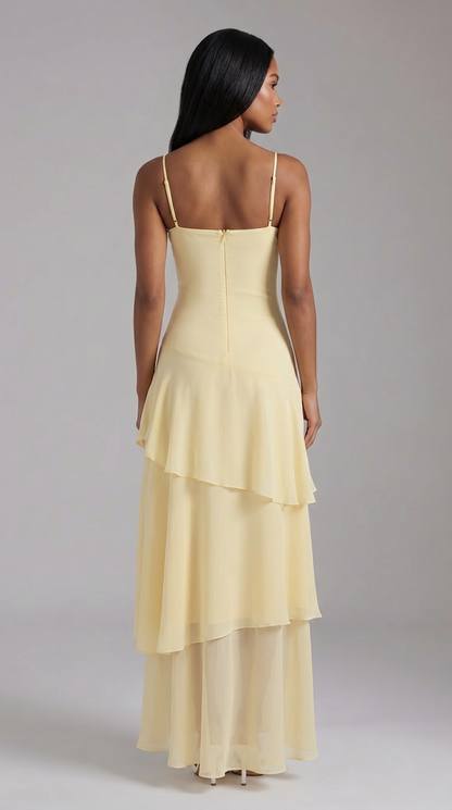 Women's Butter Yellow Floral Midi Dress for Wedding Guests
