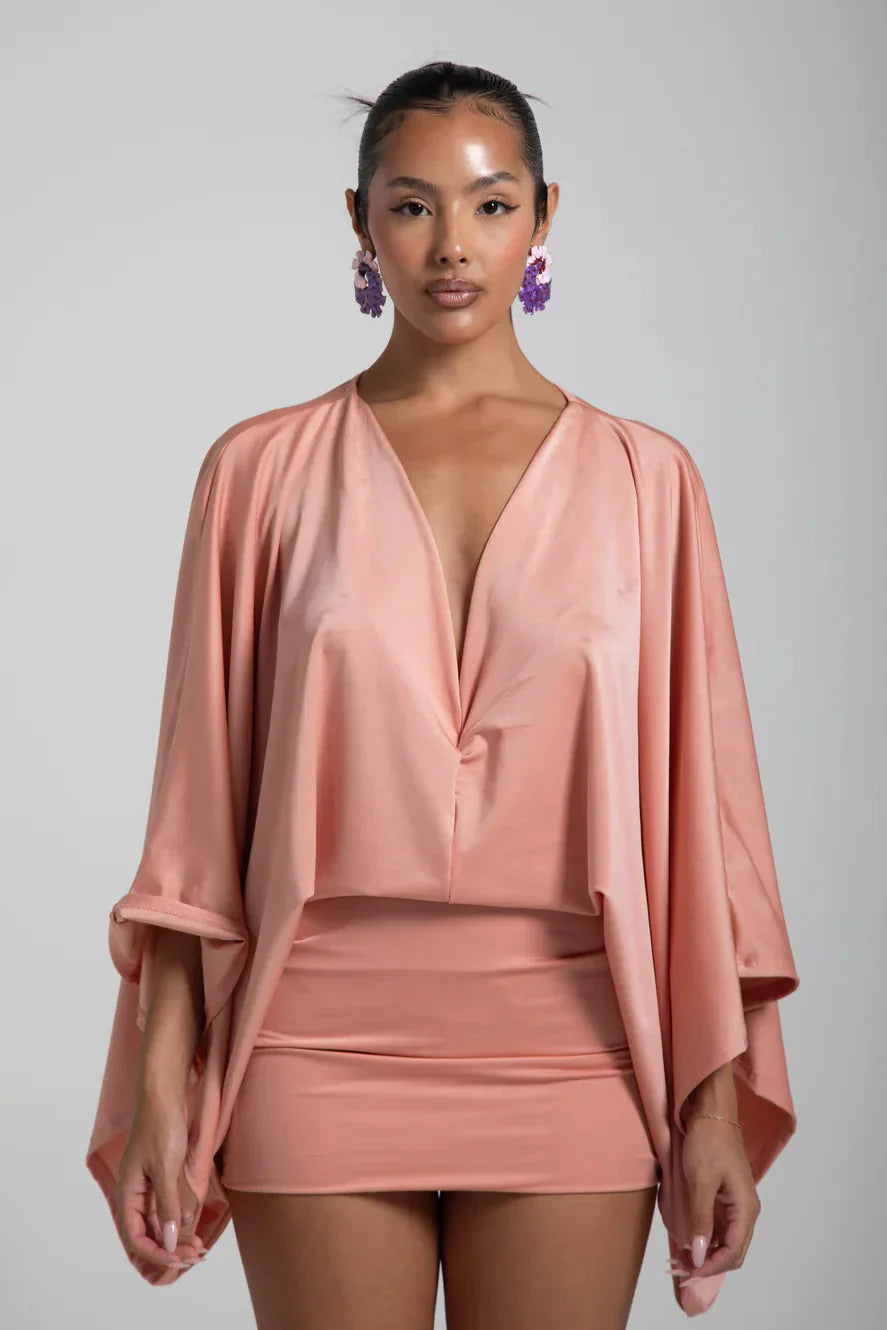 Women's Cape Sleeve Flowy Mini Cocktail Party Dress