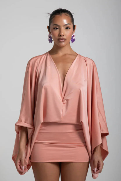 Women's Cape Sleeve Flowy Mini Cocktail Party Dress