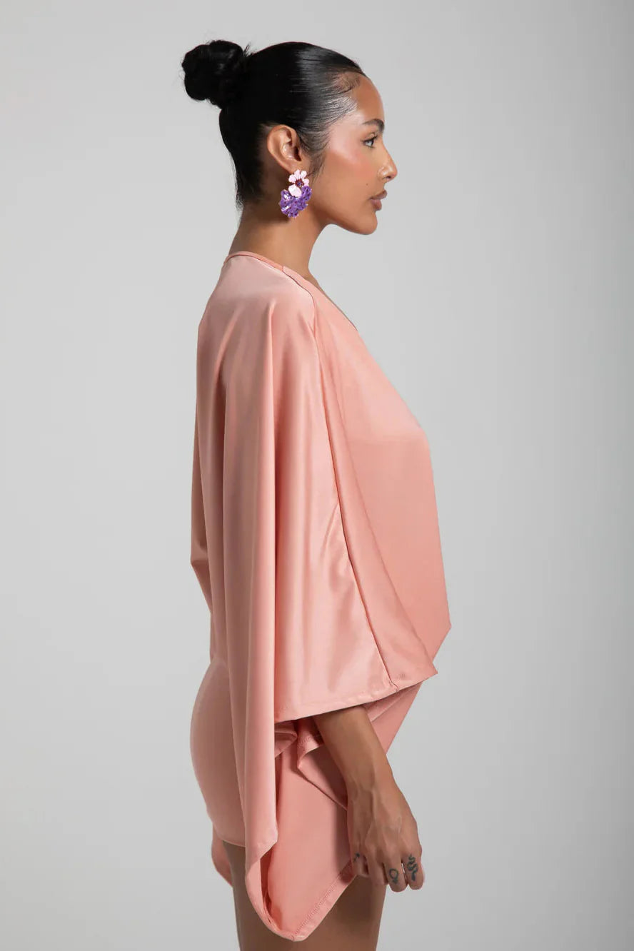 Women's Cape Sleeve Flowy Mini Cocktail Party Dress