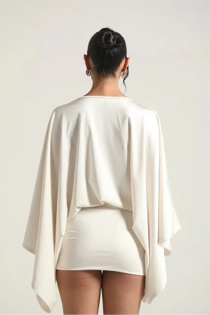 Women's Cape Sleeve Flowy Mini Cocktail Party Dress