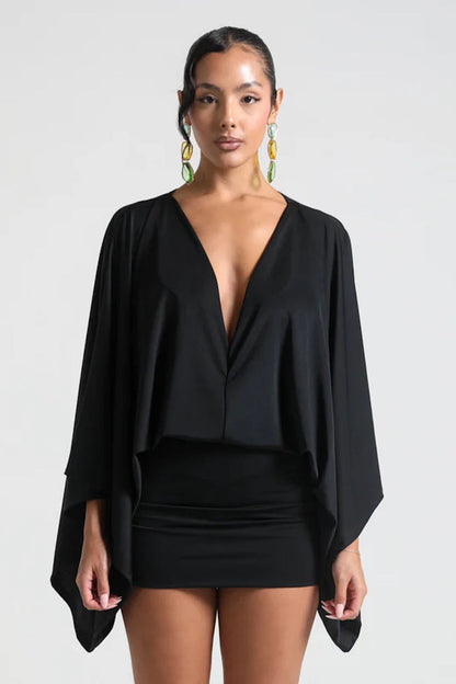 Women's Cape Sleeve Flowy Mini Cocktail Party Dress