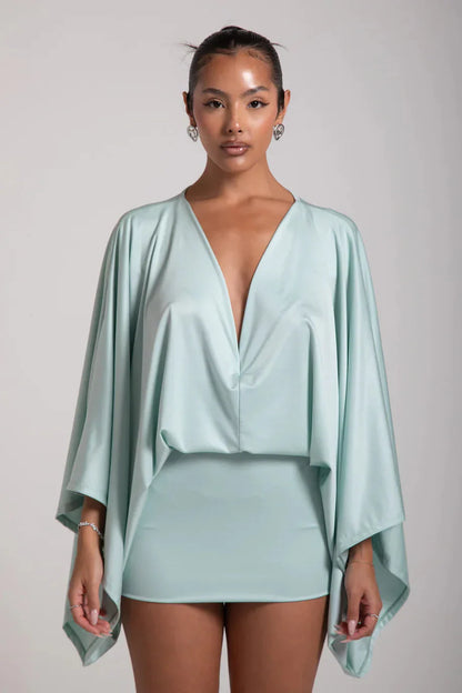 Women's Cape Sleeve Flowy Mini Cocktail Party Dress
