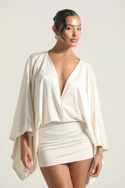Women's Cape Sleeve Flowy Mini Cocktail Party Dress