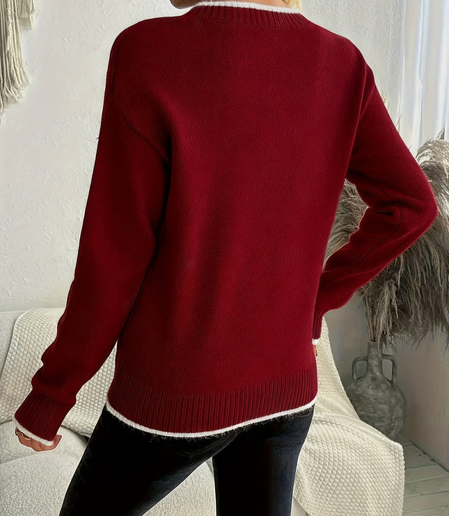 Women's Christmas Knit Crewneck Snowflake Sweater