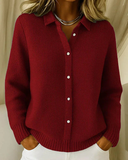 Women's Collared Sweater Cardigan, Waffle Knit Button Down