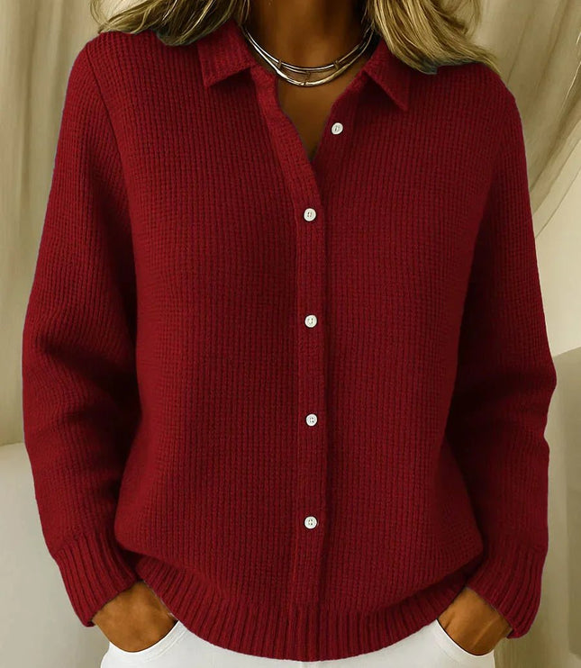Women's Collared Sweater Cardigan, Waffle Knit Button Down