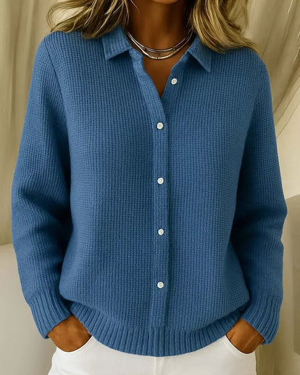 Women's Collared Sweater Cardigan, Waffle Knit Button Down