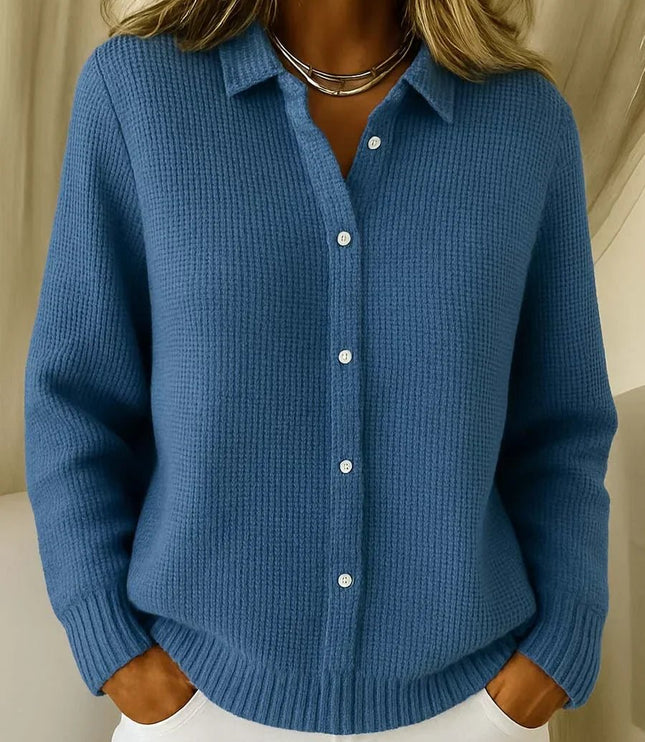 Women's Collared Sweater Cardigan, Waffle Knit Button Down
