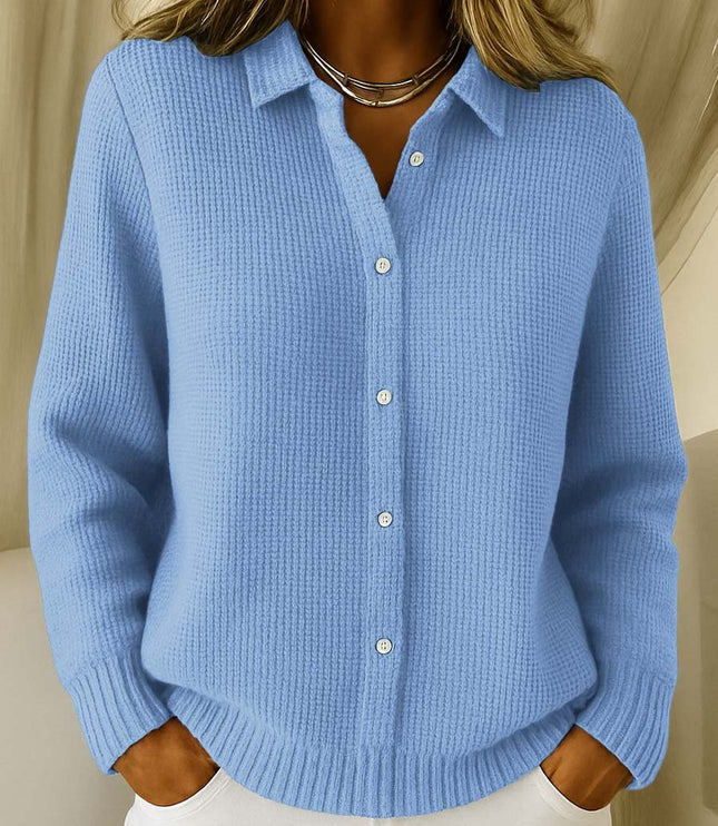 Women's Collared Sweater Cardigan, Waffle Knit Button Down