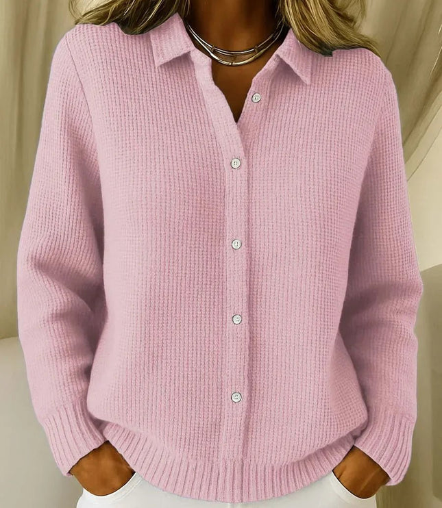 Women's Collared Sweater Cardigan, Waffle Knit Button Down