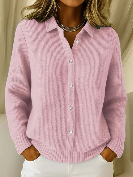 Women's Collared Sweater Cardigan, Waffle Knit Button Down