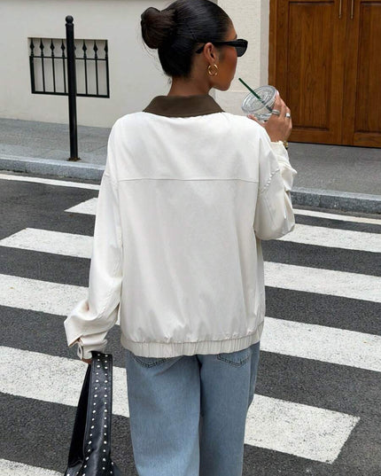 Women's Collared Zip Up Oversized Faux Leather Jacket