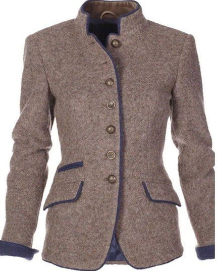 Women's Collarless Sweater Cardigan, Light Brown Long Sleeve
