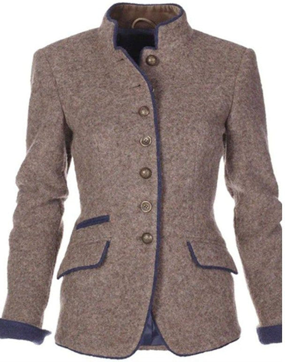 Women's Collarless Sweater Cardigan, Light Brown Long Sleeve