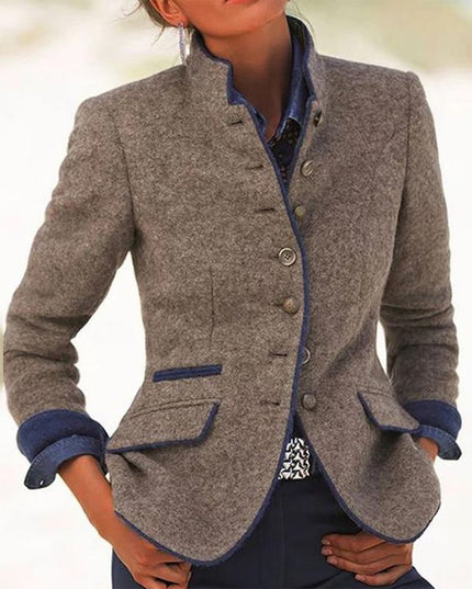 Women's Collarless Sweater Cardigan, Light Brown Long Sleeve