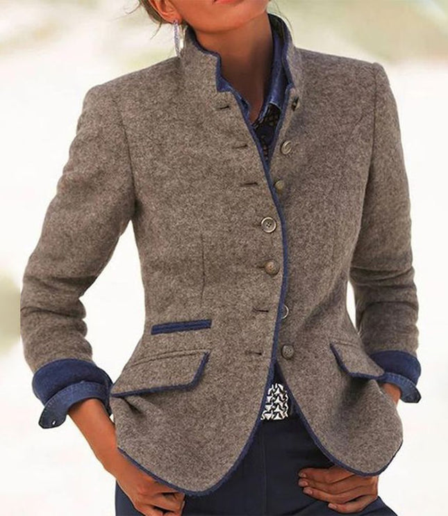 Women's Collarless Sweater Cardigan, Light Brown Long Sleeve