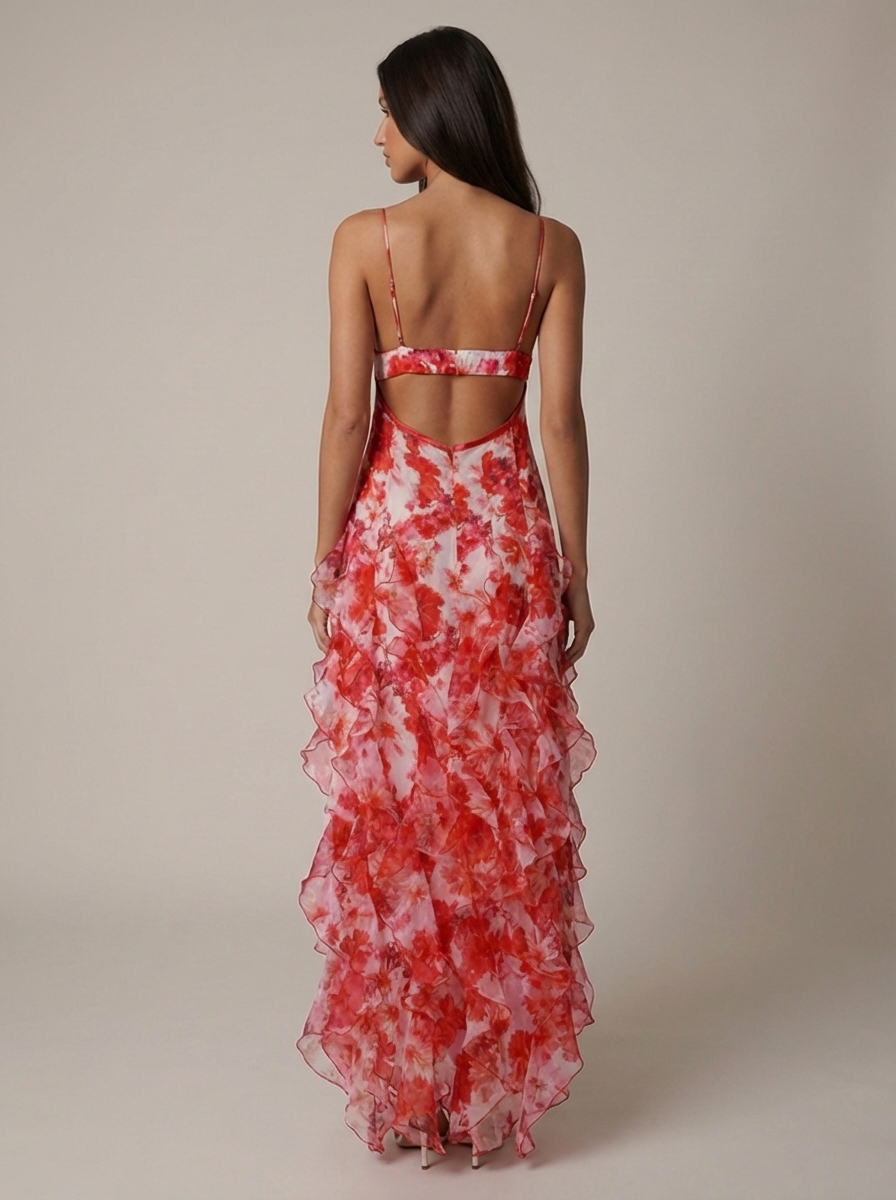 Women's Coral V-Neck Summer Maxi Dress for Wedding Guests