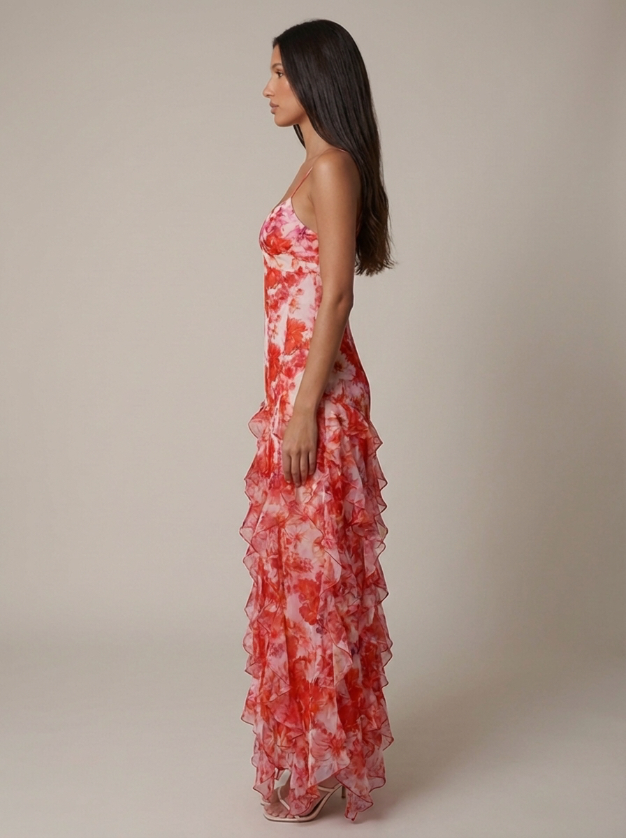 Women's Coral V-Neck Summer Maxi Dress for Wedding Guests