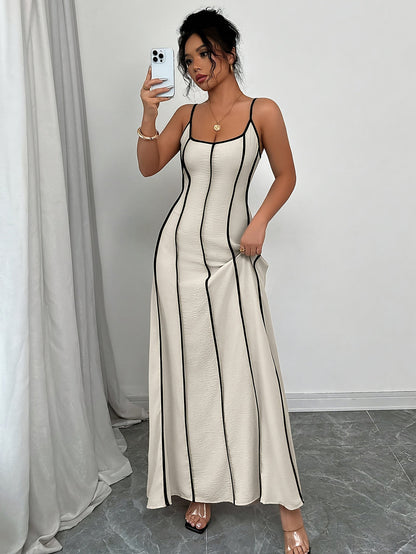 Women's Cream Satin V-Neck Maxi Dress for Wedding Guests