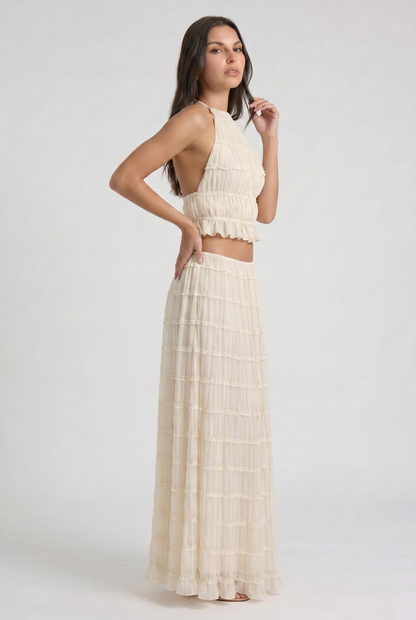 Women's Cream Two Piece Co-ord Maxi Skirt Set for Summer