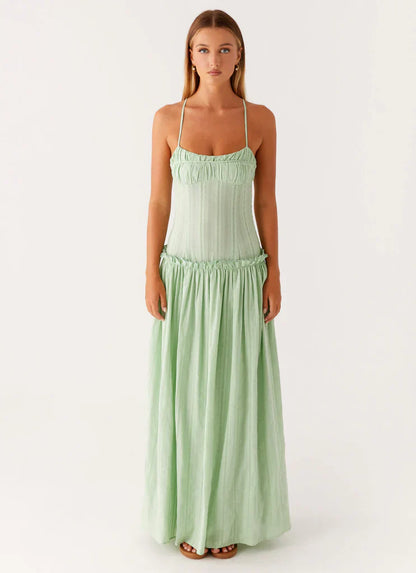 Women's Drop Waist Flowy Wedding Guest Maxi Dress
