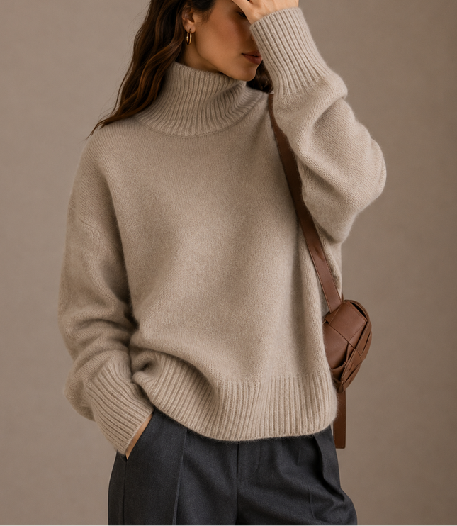 Women's Dropped Shoulder Oversized Turtleneck Knit Sweater