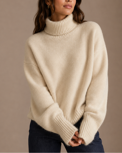 Women's Dropped Shoulder Oversized Turtleneck Knit Sweater