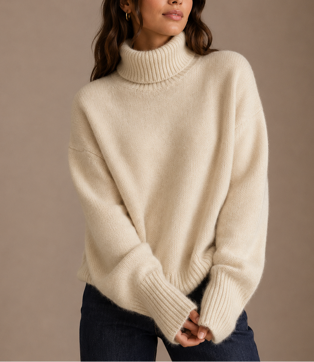 Women's Dropped Shoulder Oversized Turtleneck Knit Sweater
